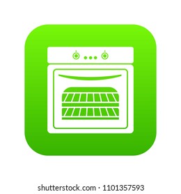 Kitchen stove icon green vector isolated on white background