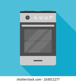 kitchen stove icon with long shadow. flat style vector illustration