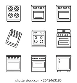 Kitchen Stove Icon Set Collection. Vector Illustration of Different Types of Kitchen Stoves and Ovens
