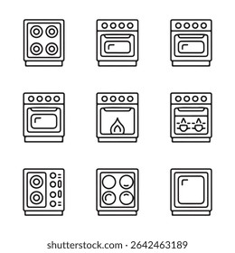Kitchen Stove Icon Set Collection. Vector Illustration of Different Types of Kitchen Stoves and Ovens
