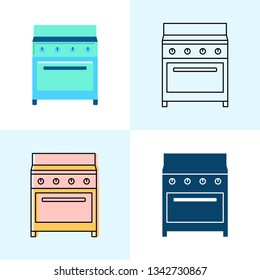 Kitchen stove icon set in flat and line styles