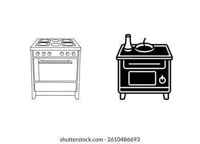 Kitchen Stove Illustration Set Featuring Modern And Vintage Cookers