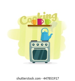 kitchen stove. Kitchen interior. Cartoon style vector illustration.
