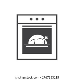 kitchen stove line icon oven with baked turkey inside home appliance concept vector illustration