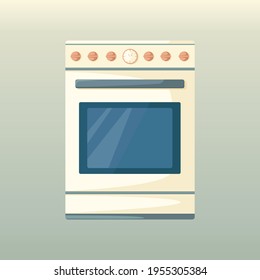 Kitchen stove with oven. Appliances. Electric or gas stove. Element of kitchen interior in cartoon style. Household oven. Cozy background. Vector illustration