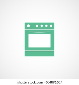 Kitchen Stove With Oven Green Flat Icon On White Background