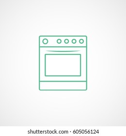 Kitchen Stove And Oven Green Line Icon On White Background