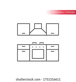 Kitchen with stove or oven and hood thin line vector icon. Home furniture, outline, editable stroke.