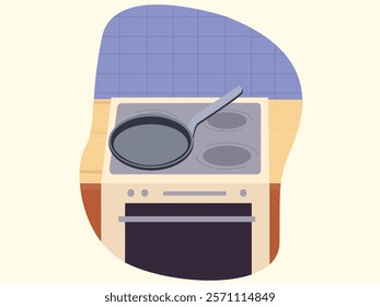 Kitchen, stove, oven, pan on the stove.