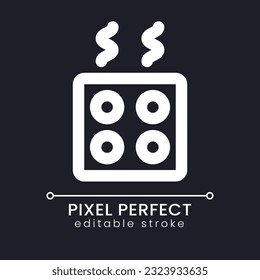 Kitchen stove pixel perfect white linear ui icon for dark theme. Home appliance. Prepare food. Vector line pictogram. Isolated user interface symbol for night mode. Editable stroke. Poppins font used