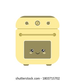 Kitchen stove top and oven in kawaii style isolated on white background. Vector illustration