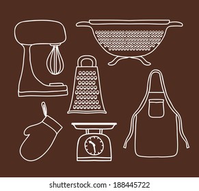 Kitchen supplies design over brown background, vector illustration