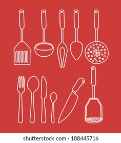 Kitchen supplies design over red background, vector illustration