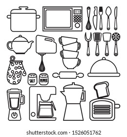 Kitchen supplies icon set design, Supply domestic household tool cooking restaurant and domestic theme Vector illustration