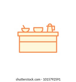 Kitchen table with appliances icon. Kitchen appliances for cooking Illustration. Simple thin line style symbol.