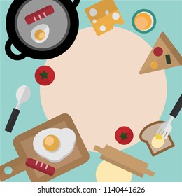 Kitchen table for breakfast cooking set 