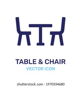 Kitchen table with chairs icon. Furniture vector.