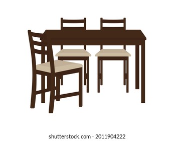 Kitchen table with chairs on white background