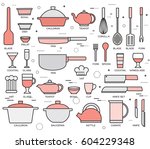 kitchen table for cooking in house vector illustration for web and mobile. On flat in thin lines style design background
