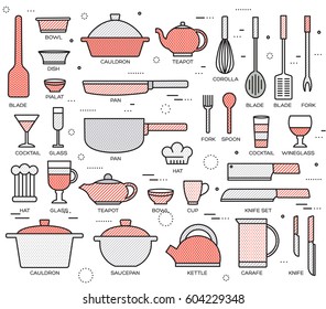 kitchen table for cooking in house vector illustration for web and mobile. On flat in thin lines style design background