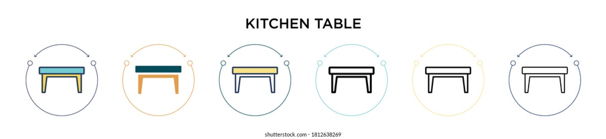 Kitchen table icon in filled, thin line, outline and stroke style. Vector illustration of two colored and black kitchen table vector icons designs can be used for mobile, ui, web