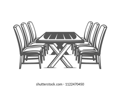 Kitchen table isolated on white background. Symbols for furniture design logos and emblems. Vector illustration