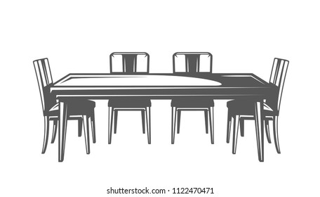 Kitchen table isolated on white background. Symbols for furniture design logos and emblems. Vector illustration