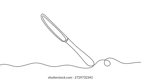 Faca de cozinha ou mesa com uma lâmina e punho em estilo de arte de uma linha. Desenho de talheres com traço preto editável sobre fundo branco. Ilustração vetorial.