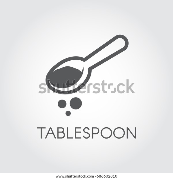 Kitchen tablespoon black flat icon.\
Spoon with abstract ingredient - logo for cooking various recipes,\
culinary sites and other projects. Vector\
illustration