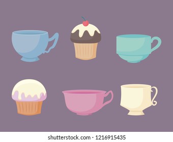 kitchen teacups and cupcakes pastel color