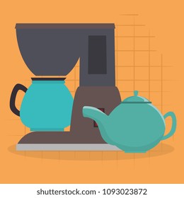 kitchen teapot and coffee maker utensil icon