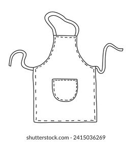 Kitchen textile apron with pocket, doodle style flat vector outline for coloring book