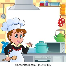 Kitchen theme frame 2 - vector illustration.