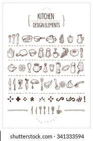 Kitchen Themed Doodles for Designers - Several hand-drawn kitchen utensils icons and extra design elements. Perfect for restaurant menus, cooking books, recipes and such.