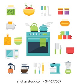 Kitchen themed illustration and icons, eps 10, no transparencies