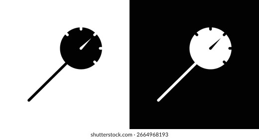 Kitchen thermometer icon in flat black solid vector set