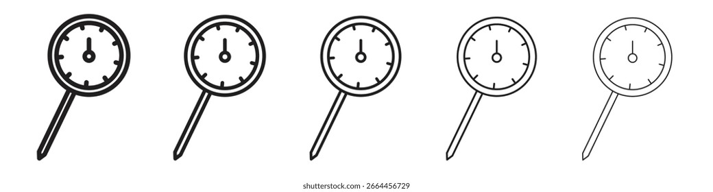 Colección del Vector del arte de la línea del icono del termómetro de la cocina en el fondo blanco