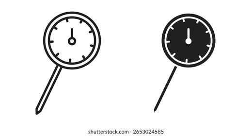 Kitchen thermometer icon symbol set in black. line and flat icons