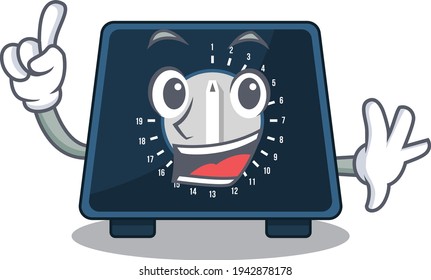 Kitchen timer caricature design style with one finger gesture