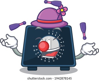 A kitchen timer cartoon design style succeed playing juggling