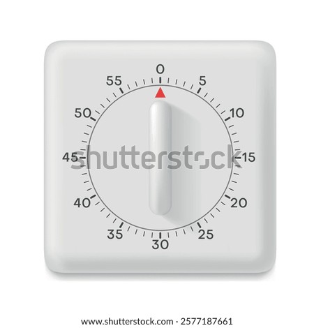 Kitchen timer cooking alarm analog minute white clock realistic vector illustration. Watch tool countdown device for checking timing measuring food preparing time stopwatch round shape