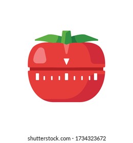 Kitchen timer. Flat illustration of tomato kitchen timer. Kitchen clock in form of red tomato. Vector illustration.