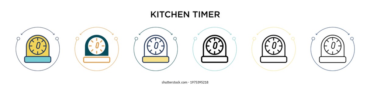 Kitchen timer icon in filled, thin line, outline and stroke style. Vector illustration of two colored and black kitchen timer vector icons designs can be used for mobile, ui, web