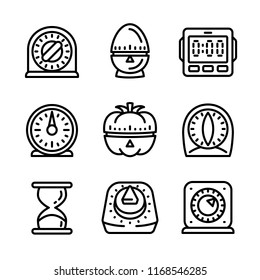 Kitchen timer icon set. Outline set of kitchen timer vector icons for web design isolated on white background