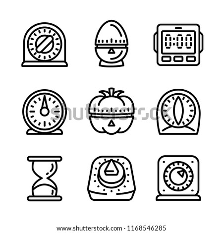 Kitchen timer icon set. Outline set of kitchen timer vector icons for web design isolated on white background