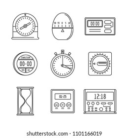 Kitchen timer icons set. Outline illustration of 9 kitchen timer icons for web