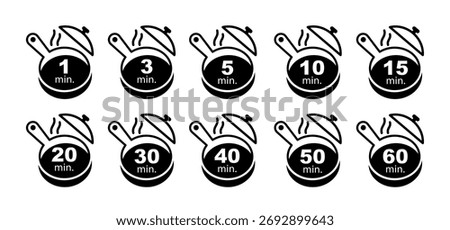 Kitchen timer icons showing cooking times from 1 to 60 minutes.
