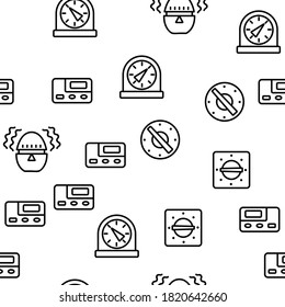 Kitchen Timer Tool Vector Seamless Pattern Thin Line Illustration