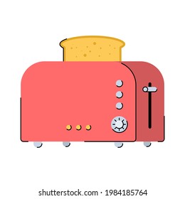Kitchen toaster with cooked bread. Kitchen appliances, equipment. Isolated vector illustration on white background.