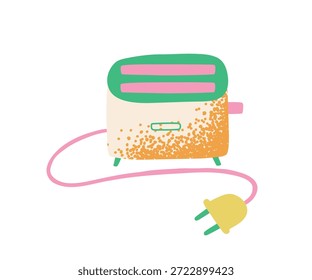 Ilustração texturizada de torradeira de cozinha. Café da manhã com pão torrado. Utensílios de cozinha para cortar produtos, cozinhar.